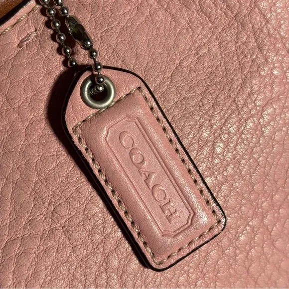 Coach Pink and Brown Leather Tote Bag Purse Double Handles - Picture 11 of 14